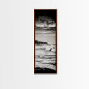 Stormy Waves, Ocean Landscape, Black and White, Framed Canvas Print, Coastal Wall Art, Modern Office Decor, Minimalist Seascape Painting
