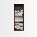 Coastal Waves, Black and White, Green Wave, Framed Canvas Print, Modern Beach Wall Art, Minimalist Ocean Decor, Living Room Art