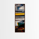 Boat on Shore, Sunset Painting, Coastal Decor, Nautical Wall Art, Framed Canvas Print, Living Room Art, Rustic Seascape, Ocean Scene