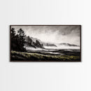 Foggy Hills, Woodland Landscape, Monochrome Art, Canvas Print, Rustic Nature Decor, Peaceful Wall Art, Mountain Art