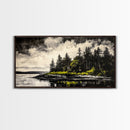 Island Escape, Black and White Landscape, Coastal Home Decor, Framed Canvas Print, Nature Wall Art, Cabin Living Art