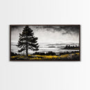 Foggy Pine Tree Art, Landscape Canvas Print, Black and White Painting, Autumn Wall Decor, Cabin Inspired Artwork, Framed Canvas Print
