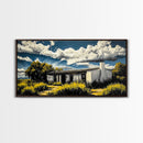 Rustic Desert House, Southwest Wall Art, Western Home Decor, Texas Ranch Art, Adobe House Painting, Earthy Boho Art, Framed Canvas Print