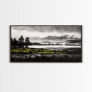 Foggy Forest, Mountain Landscape, Monochrome Wall Art, Framed Canvas Print, Modern Home Decor, Living Room Artwork, Nature Print