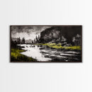 Forest Waterfall, Black and White Landscape, Nature Wall Art, Rustic Lodge Decor, Cabin Home Art, Peaceful River Scene, Canvas Print