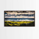 Rain Over Ocean, Blue Seascape, Beach House Decor, Coastal Art, Atmospheric Painting, Nature Inspired, Office Wall Art, Framed Canvas Print