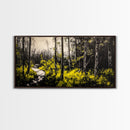 Forest Pathway, Autumn Woodland, Yellow Foliage, Moody Nature Art, Black and White, Peaceful Retreat, Cabin Wall Decor, Framed Canvas Print
