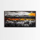 Mountain Range, Autumn Colors, Rustic Landscape, Moody Sky, Warm Tones, Framed Canvas Print, Cabin Wall Decor, Living Room Art