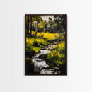 Stream Forest, Impressionist, Framed Canvas Print, Nature Wall Art, Greenery Landscape, Relaxing Home Art, Living Room Decor, Country Style