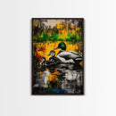 Ducks Pond Nature, Framed Canvas Print, Wildlife Art, Vibrant Watercolor Style, Rustic Wall Decor, Country Home Art, Gift Idea