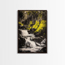 Forest Waterfall, Nature Wall Art, Serene Landscape, Green and Black Art, Tranquil Home Decor, Framed Canvas Print, Bedroom Wall Art
