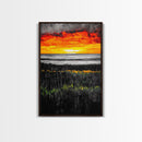 Bold Sunset, Coastal Horizon, Modern Landscape, Framed Canvas Print, Vibrant Seascape Art, Minimalist Beach Decor, Living Room Wall Art