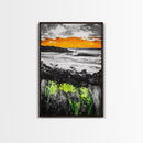 Sunset Ocean, Coastal Wall Art, Black White Seascape, Framed Canvas Print, Beach House Decor, Dramatic Sky, Nautical Artwork