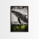 Humpback Whale, Ocean Wall Art, Framed Canvas Print, Black and White Art, Nautical Decor, Beach House Art, Coastal Wall Art