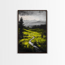 Winding Path, Mountain Meadow, Nature Landscape, Rustic Wall Art, Framed Canvas Print, Farmhouse Decor, Green Hills, Relaxing Art