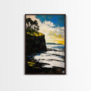 Dramatic Seascape, Cliffside View, Blue and Yellow Art, Canvas Print, Coastal Wall Decor, Beach House Artwork, Contemporary Style