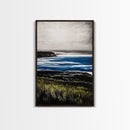 Misty Coast, Cliffside View, Ocean Horizon, Framed Canvas Print, Coastal Home Decor, Nautical Painting, Minimalist Wall Art