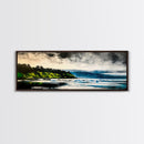 Coastal Wilderness, Green Cliffs and Water, Framed Canvas Print, Modern Nature Art, Living Room Wall Art, Bold Landscape Painting, Serene Decor