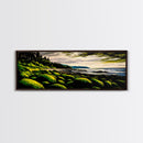 Green Rocks, Coastal Landscape, Nature Wall Art, Framed Canvas Print, Scenic Ocean Painting, Beach House Decor, Serene Wall Artwork