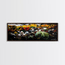 Rocky Shoreline, Wildflowers, Coastal Landscape, Framed Canvas Print, Autumn Beach Scene, Rustic Nature Painting, Entryway Wall Art