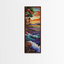 Coastal, Sunset, Trees, Ocean View Framed Canvas Print, Bold Color Landscape, Nature Wall Decor, Entryway Boho Art, Lake House Vibes