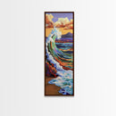 Rainbow, Wave, Sea, Surf, Framed Canvas Print, Bold Ocean Art, Coastal Wall Decor, Surfer Boho Style, Beach House Accent