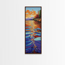 Sunset Water, Church View, Serene Horizon, Framed Canvas Print, abstract water reflections, spiritual art, peaceful living room wall decor