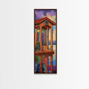 Waterfront Villa, Reflection Art, Framed Canvas Print tropical lakeside retreat, bold sunset colors, living room or dining room decor