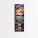 Sunset Lake, Vibrant Sky, Mountain View, Tranquil Nature Scene, Framed Canvas Print, Rustic Cabin Wall Art, Peaceful Decor