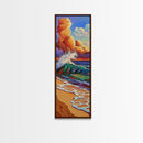 Wave Surf, Sunset, Canvas Print, Vibrant crashing wave at sunset painting, beach lover decor, bold coastal art, beach house wall art