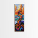 Wave Leaves, Sunset, Canvas Print, Abstract Ocean Wall Art, Bright Boho Decor, Living Room Seascape, Coastal Nature Painting