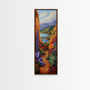 Colorful Desert, Garden, Pathway, Framed Canvas Print, boho art, hallway wall decor, vibrant landscape painting, cactus desert art