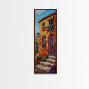 Villa Mediterranean, Doorway Autumn, Framed Canvas Print, Warm Tuscany house painting, rustic wall art, kitchen or entryway decor