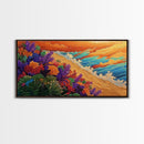 Beach Flowers, Sunset, Coastal Decor Canvas Print, Colorful Ocean Landscape, Tropical Boho Art, Living Room Beach Wall Art