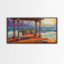Swing Ocean, Sunset, Relaxing Coastal Art Canvas Print, Beach Swing Decor, Vibrant Seaside Living Room Wall Art, Boho Style