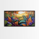Jungle, Colorful, Leaves, Bold tropical jungle scene with vibrant foliage and golden sunlight, Canvas Print, boho bedroom wall art