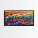 Sunset Ocean, Bold Waves, Color Splash, Canvas Print, Vibrant Seascape Art, Beach House Decor, Coastal Living Room Wall Art