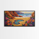 Tide Pool, Sandy Shore, Flower Beach, Canvas Print, Coastal Floral Wall Art, Vibrant Kitchen  Art, Hallway Summer Decor