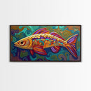 Colorful Fish, Wall, Art, Framed Canvas Print, Boho ocean wall decor, coastal bathroom wall art, whimsical undersea painting kitchen
