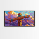Wooden Pole, Nautical, Rope, Clouds, Framed Canvas Print, Rustic Coastal Art, Bathroom Wall Decor, Ocean-Inspired, Beach House Style