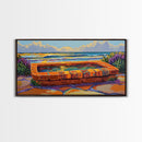 Ocean Terrace, Bath, Scene, Framed Canvas Print Mexican tile spa ocean view, tropical coastal wall art, vibrant bathroom or garden print