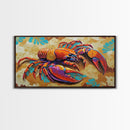Lobster Coastal, Bold, Framed Canvas Print, Vibrant abstract lobster on sandy background, Nautical Kitchen Decor, Bold Coastal Wall Art