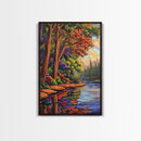 Forest Reflection, Autumn, Tranquil, Framed Canvas Print, peaceful forest reflection painting, Fall canvas wall art, nature living room decor