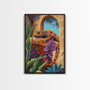 Gecko Tropical, Garden, Framed Canvas Print, Colorful Lizard Art, Desert Wall Decor, Nature Inspired Boho Art, Bathroom art,  Patio Wall Art