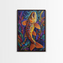 Trout Fish, Underwater, Nature, Framed Canvas Print, fishing cabin decor, wildlife art, nature lover gift, colorful lake house wall art