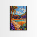 Resort Courts, Palms, Canvas Print, Tropical travel art, boho outdoor decor, living room wall art, vacation dreamscape, palm tree landscape