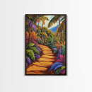 Tropical Trail, Jungle Pathway, Bright Nature Scene, Canvas Print, Boho Living Room Wall Art, Exotic Garden Decor, Colorful Tropical Painting
