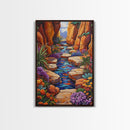Desert Oasis, Wildflower Stream, Canyon Art, Boho Decor, Eclectic Home Style, Kitchen Wall Art, Canvas Print, Colorful Nature Painting