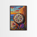 Mandala Sun, Beach Sunset, Boho Symbolism, Coastal Meditation Art, Zen Decor, Living Room Wall Art, Canvas Print, Colorful Texture