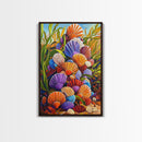 Rainbow Seashells, Coastal Treasures, Ocean Shell Art, Beach Decor, Framed Canvas Print, Bathroom Wall Art, Nautical Boho Art